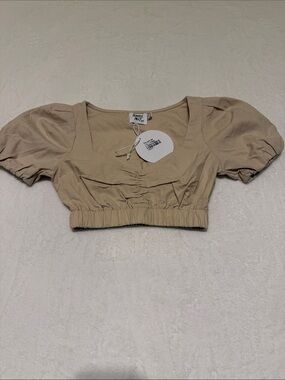 Princess Polly Beige Puff-Sleeve Cropped Top